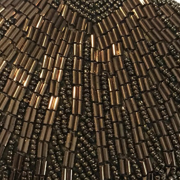 Vintage Copper Bronze Brown Beaded Bag / Small Zip Clutch - Picture 8 of 16